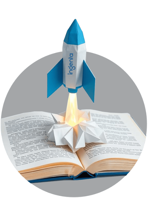 Ingenta Rocket taking off from book